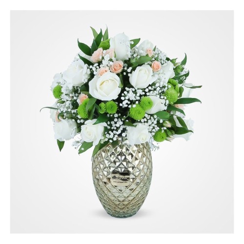 Kara Roses and Gypsophila Vase